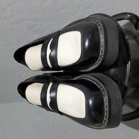 VINTAGE TATTOO ROBERT WAYNE CHUNKY PENNY LOAFERS BLACK WHITE SIZE 8 M - Picture 1 of 13